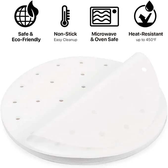 Custom White Perforated Nonstick Disposable Parchment Baking Paper Round Silicone Coating Grease Resistant Steamer Liner Paper
