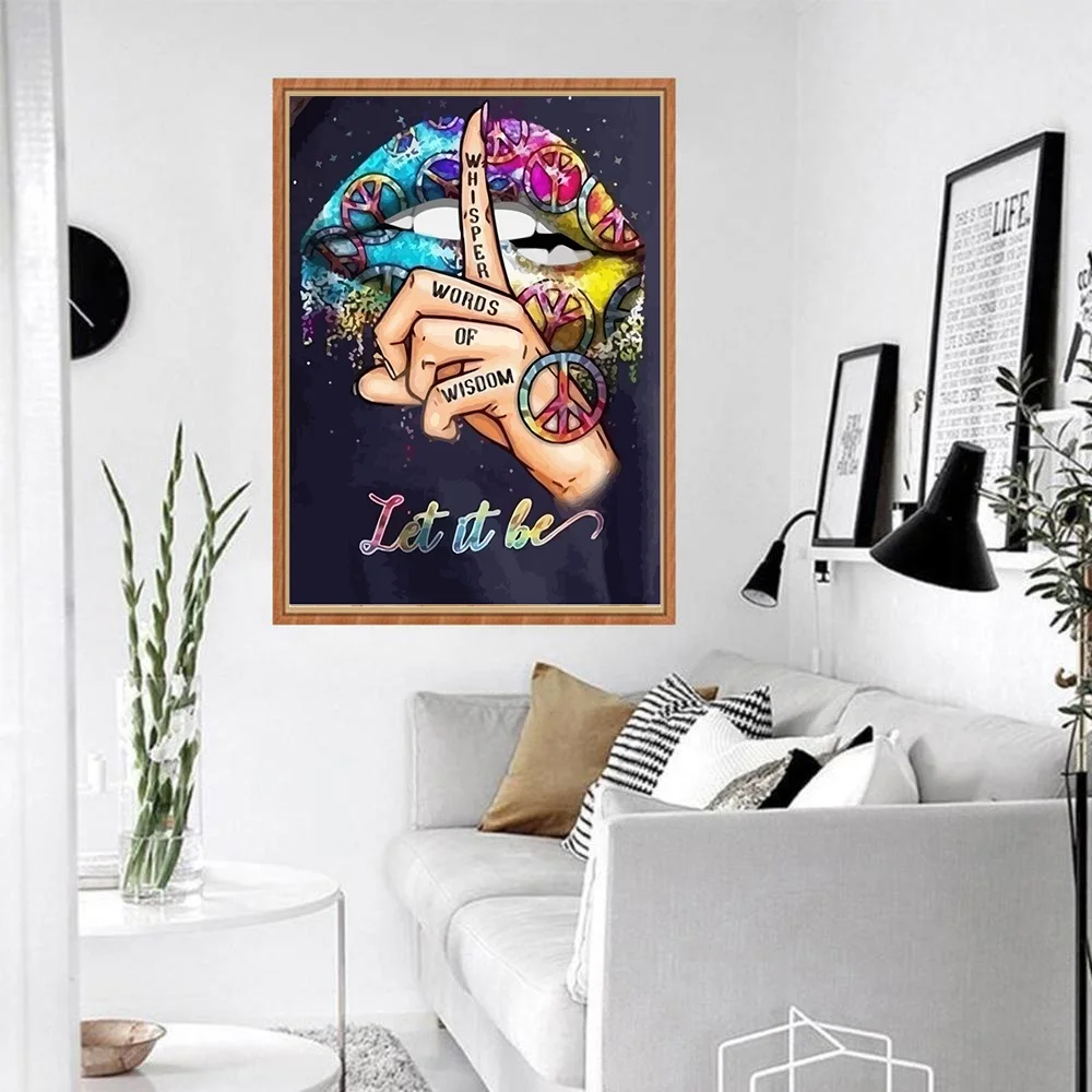 FIYO Paint By Numbers Pictures for Adults Lips on Canvas with Framed Landscpae Digital Coloring Drawing Home Decor