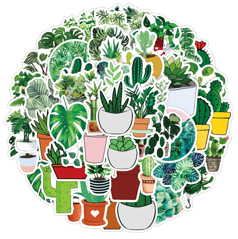 50pcs Cartoon Graffiti Plant Stickers for Notebook Water Cup Decal Laptop Home Decoration  PVC Sticker Custom