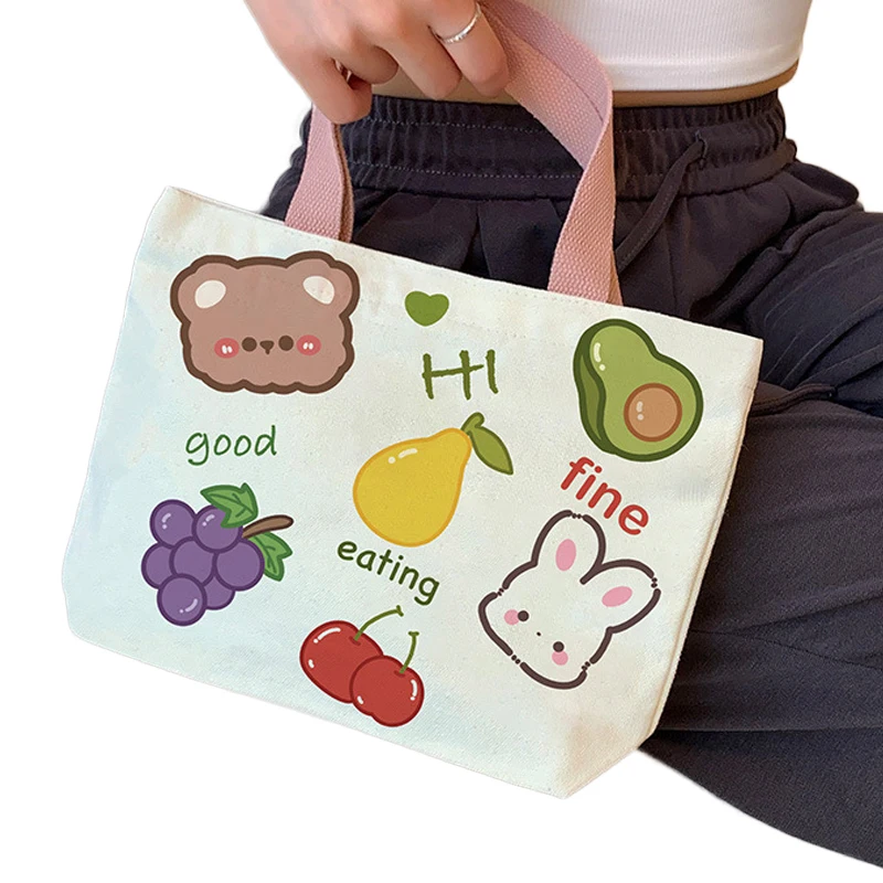 New canvas bag portable travel shopping bag trend small satchel cartoon hand bag ladies factory custom wholesale