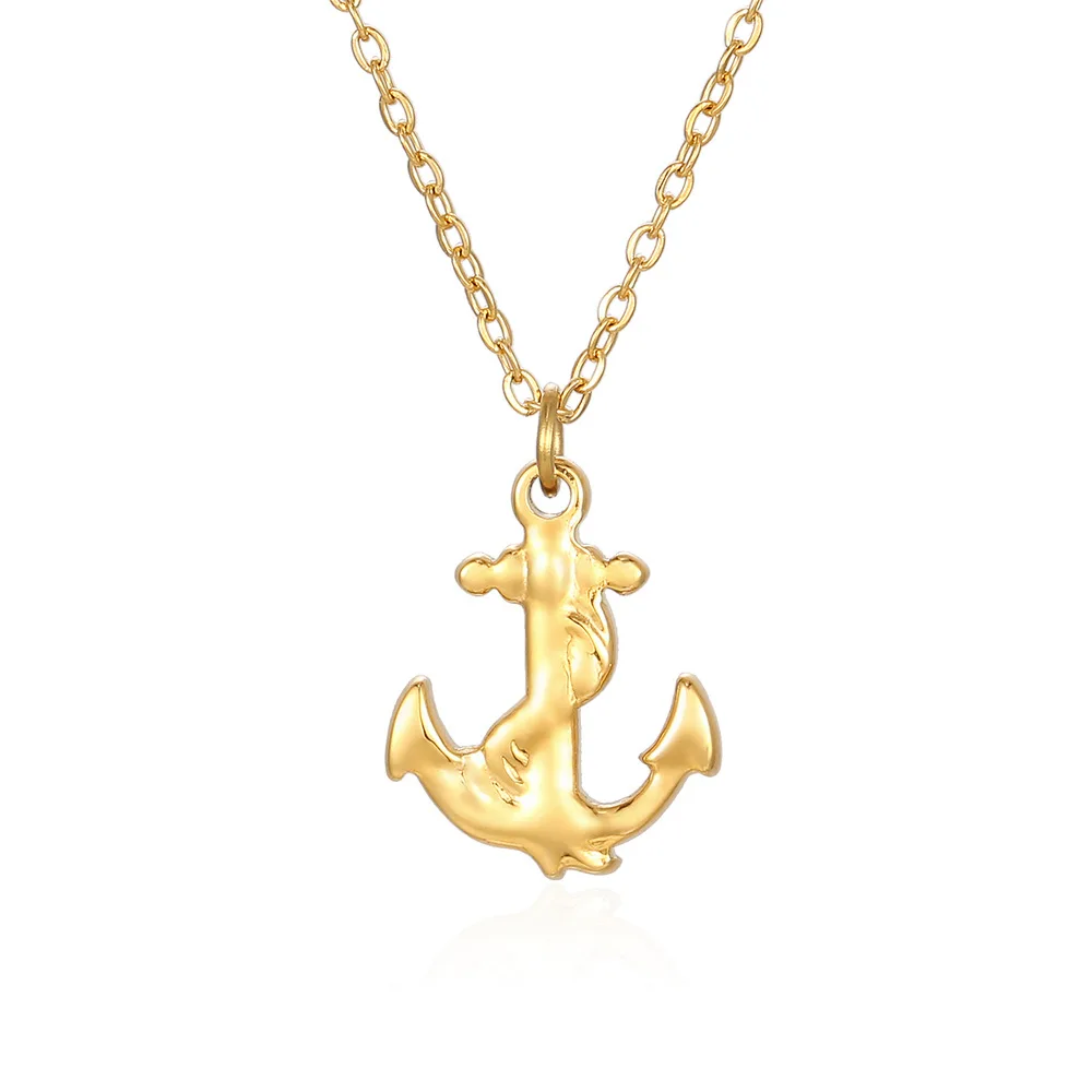 Wholesale Fashion Personalized Gold Plated Stainless Steel Summer Anchor Pendant Necklace Jewelry for Women
