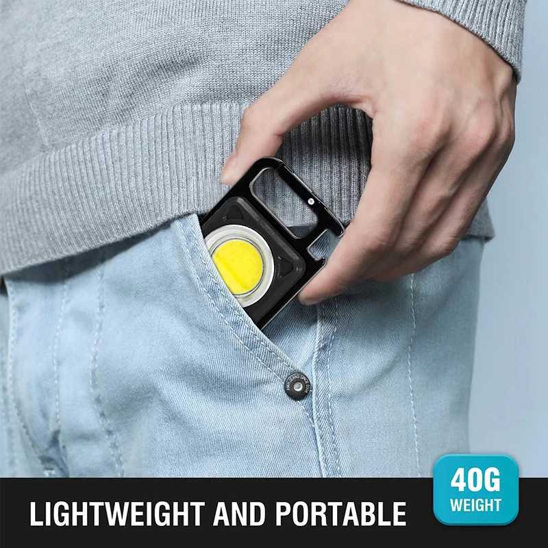 cheap Mini Keychain Rechargeable Magnetic Cob Small Aluminum Flashlight with Folding Bracket Bottle Opener Flashlight