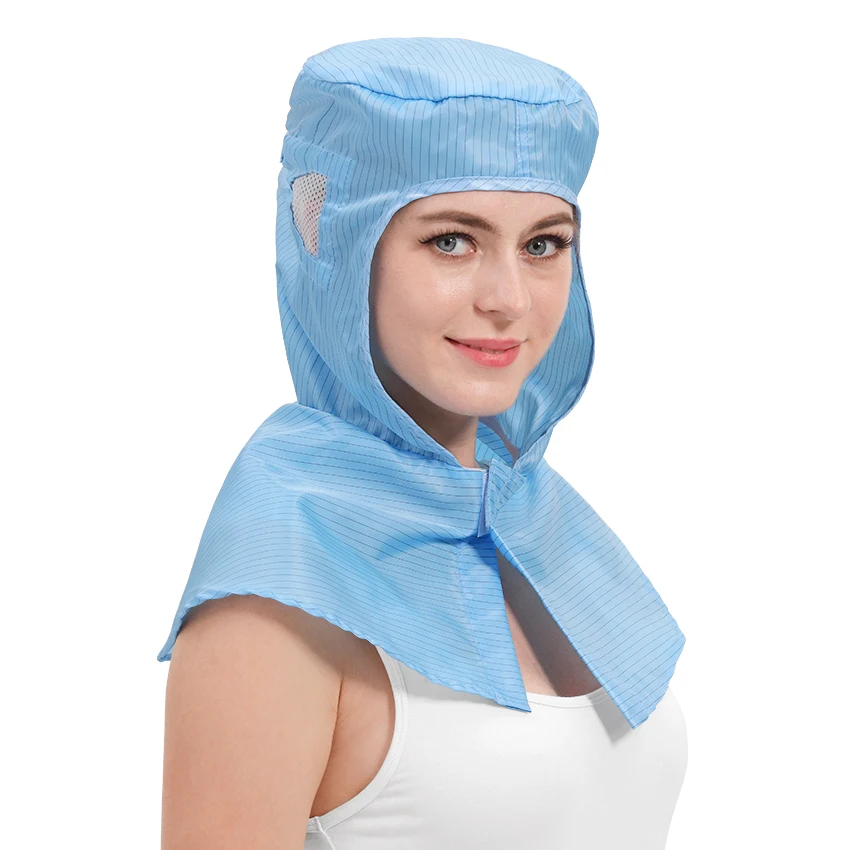 Lint Free Stripe Polyester Fiber Electronic Factory ESD Work Hoods Cleanroom ESD Shawl Cap/ Hat Head Cover Anti-static Hat