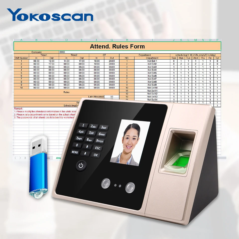 FA02Staff Biometric Face Recognition Fingerprint Scanner Clock In And Out Employee Time Attendance Machine Time Recorder