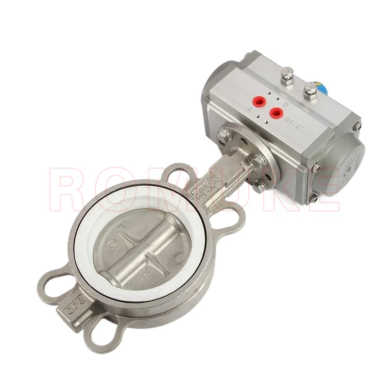 Stainless Steel PTFE Wafer Type Pneumatic Butterfly Valve