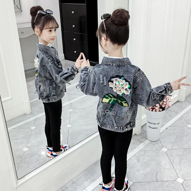 
Wholesale fashion girls denim jacket children 2019 new jeans jacket girls embroidery casual clothes 