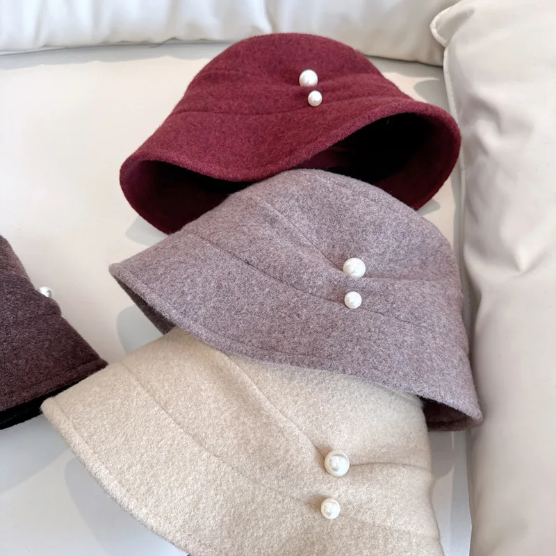 fashion new winter Women Slouchy Beanie bucket Hat 100% Merino wool knitted Baggy Slouch Skull hats cap with pearls