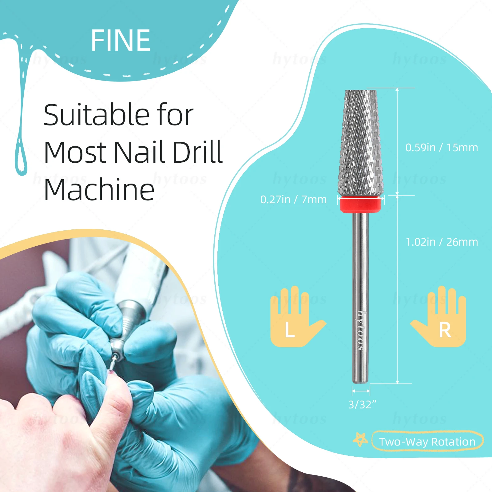 HYTOOS Flat Top 5 in 1 Nail Drill Bits Cross Teeth Carbide Tapered Nail Bit Remove Gel Electric Drills File Manicure Accessories