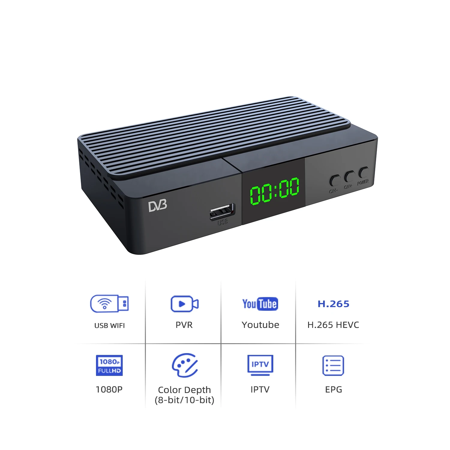 JUNUO Factory Italy scart dvb t2 european  H265 AC3 with lan port support wifi DVB T2 decoder DVB-T2 receiver