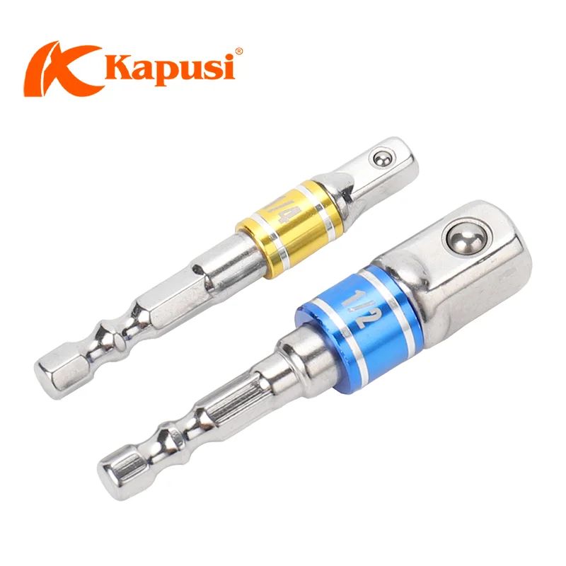 KAPUSI K-7842 2PC Power Tool Accessories Hex Shank Colored Loop 1/4' 1/2' Square Nut Driver Extension Socket Adapter
