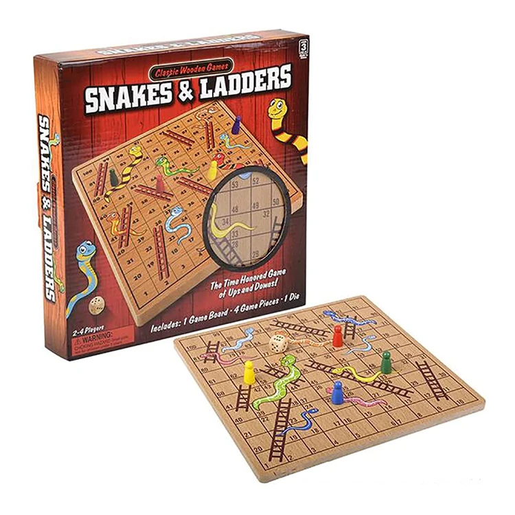 Classic Board Games Chess Wooden Snake and Ladder Chess Traditional Children Fun Game for Kids Toddlers