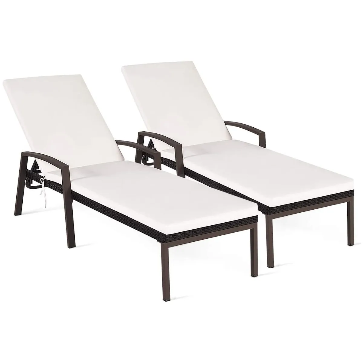 
3 Piece Wicker Patio Chaise Lounge Set, Outdoor Reclining Wicker Rattan Chaise, Adjustable Backrest Lounger Chair with Cushions 