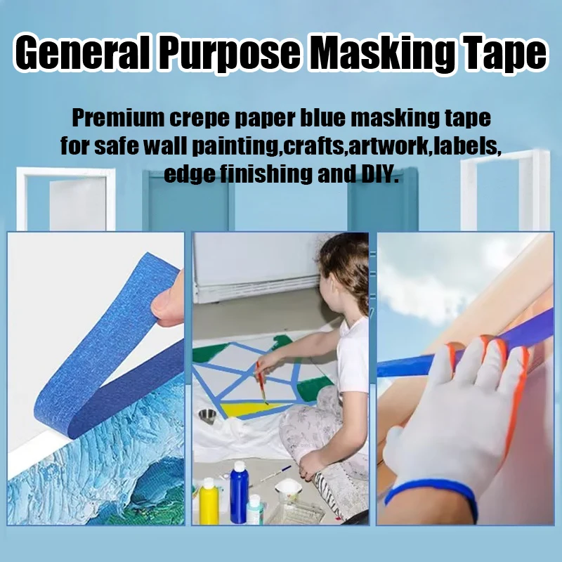 14 Days Uv High Adhesive Crepe Paper Masking Tape Painters Blue Masking Tape For Indoor Decoration Printing