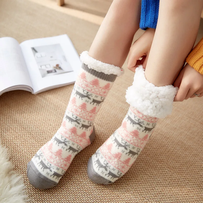Warm Cartoon Cozy And Fuzzy Sherpa Slippers Socks Cute Thick Sherpa Fleece Lined Socks Custom Sherpa Socks Custom Writing Bottom