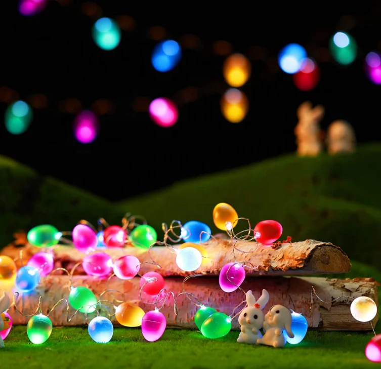 EGG LED Easter String Lights LED Easter Rabbit Bunny Lights with Remote Timer 20 LED Easter Eggs String Lights