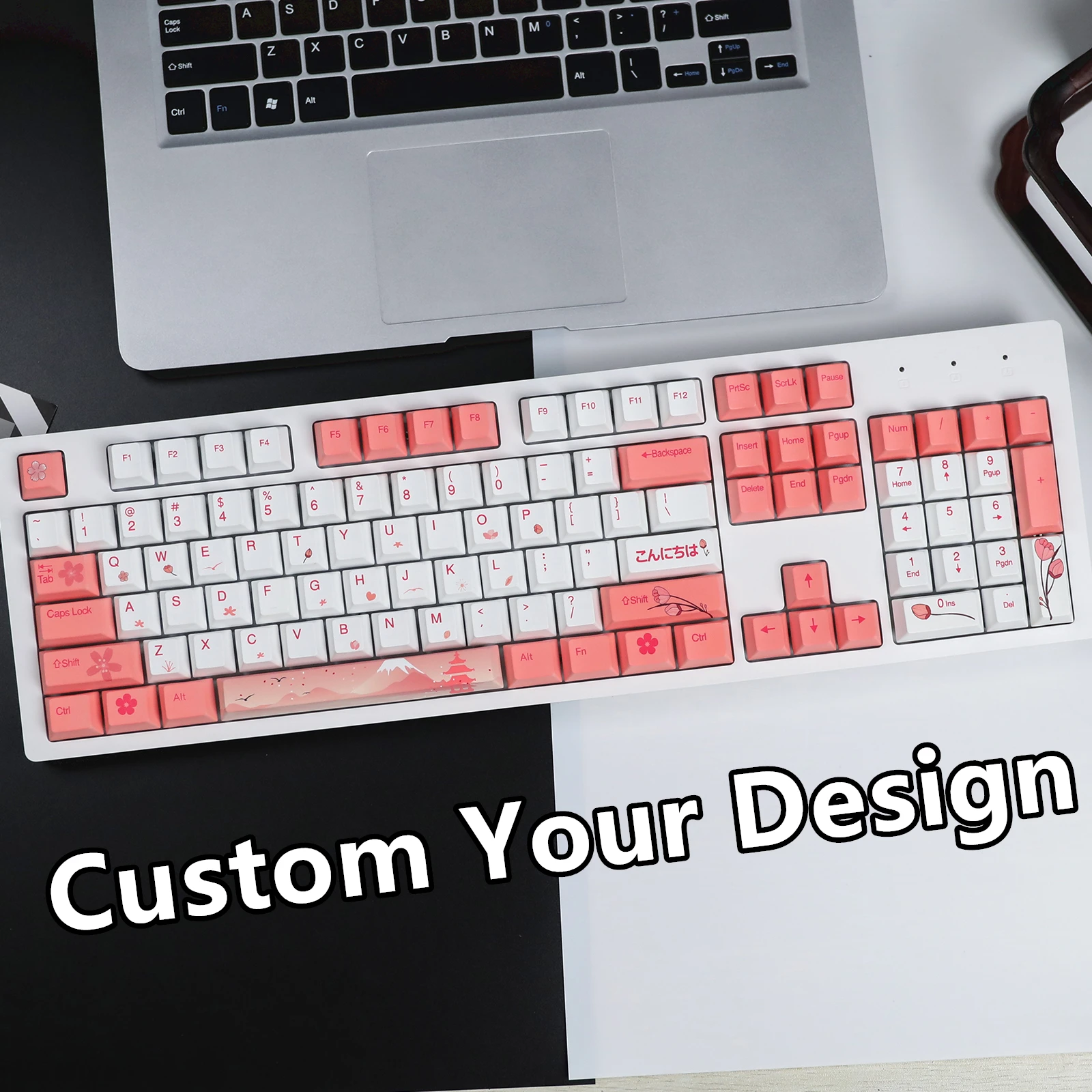 HZGAMER 115Keys Pink Keycaps, CHERRY OEM Profile Dye Sublimation Gaming Mechanical Keyboard Custom Lovely Keycaps PBT Keycap Set