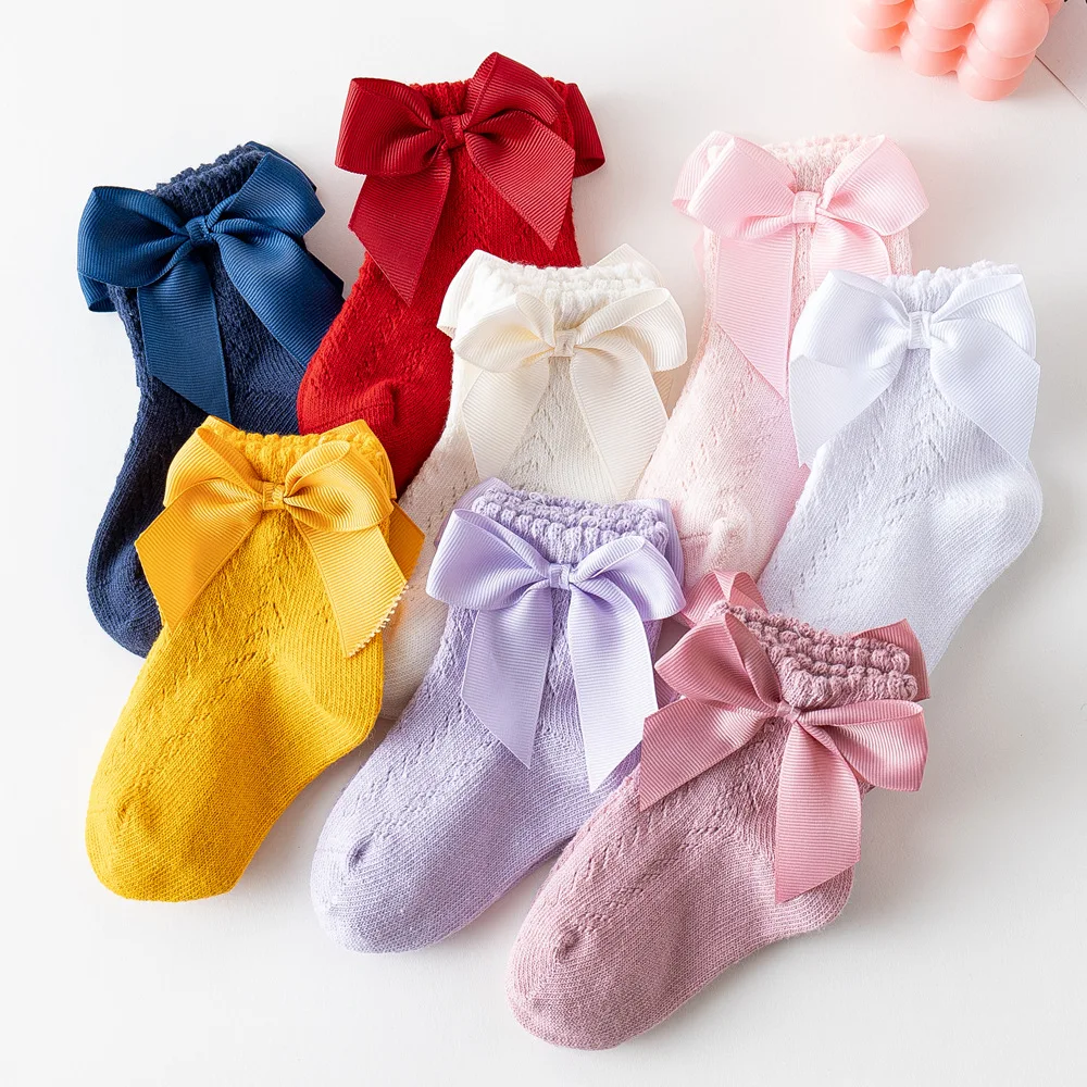  2021 New Arrivals spring summer Baby Girls Knit cotton hollow loop short Socks kids 0-5 Years children lace bow socks