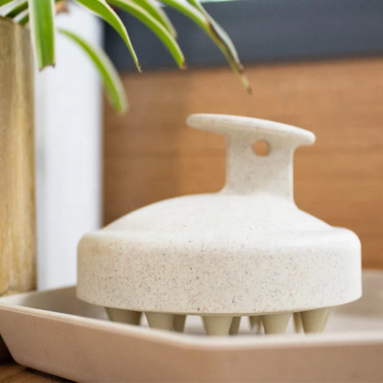 Gloway Manufacturer Soft Silicone Care Scalp Massager Hair Brush Custom Logo Wheat Straw Hair Shampoo Brush