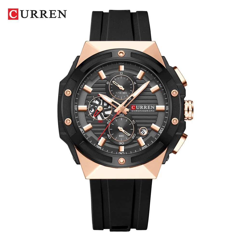 CURREN 8462 новые модные мужские часы роскошные силиконовые спортивные кварцевые с датой водонепроницаемые наручные хронографом