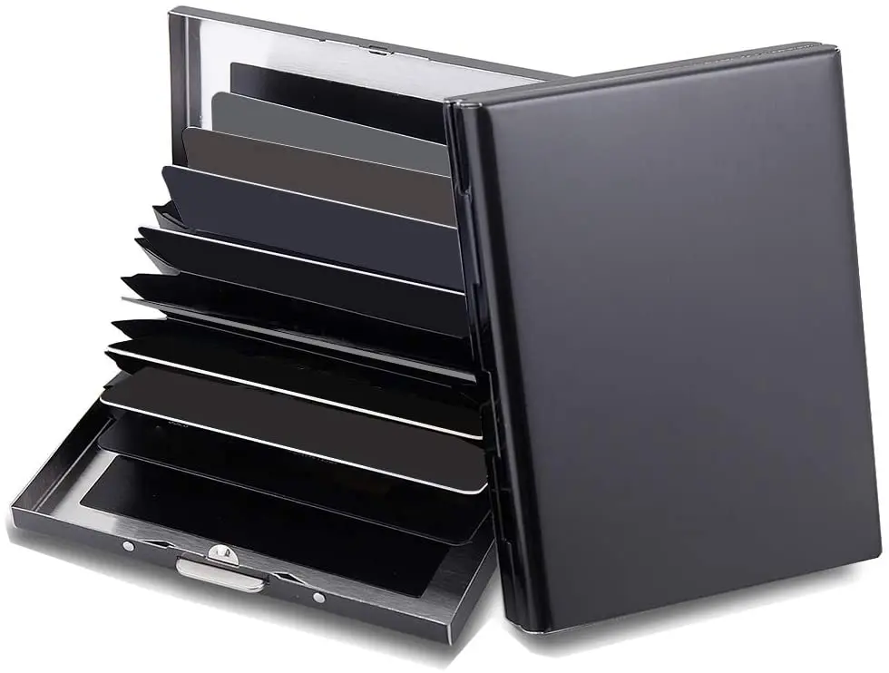 10 Cards RFID Secure Credit Card Holder Metal Card Wallet with 10 Inner Slots With PU Leather
