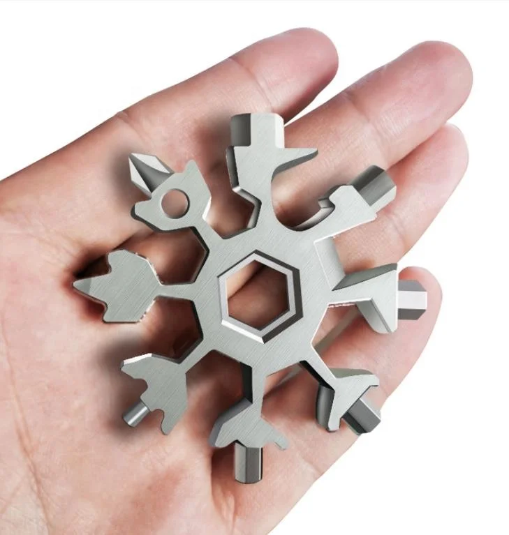 2023 hot selling 18 in 1 combination multi functional hex universal wrench snowflake wrench with key ring