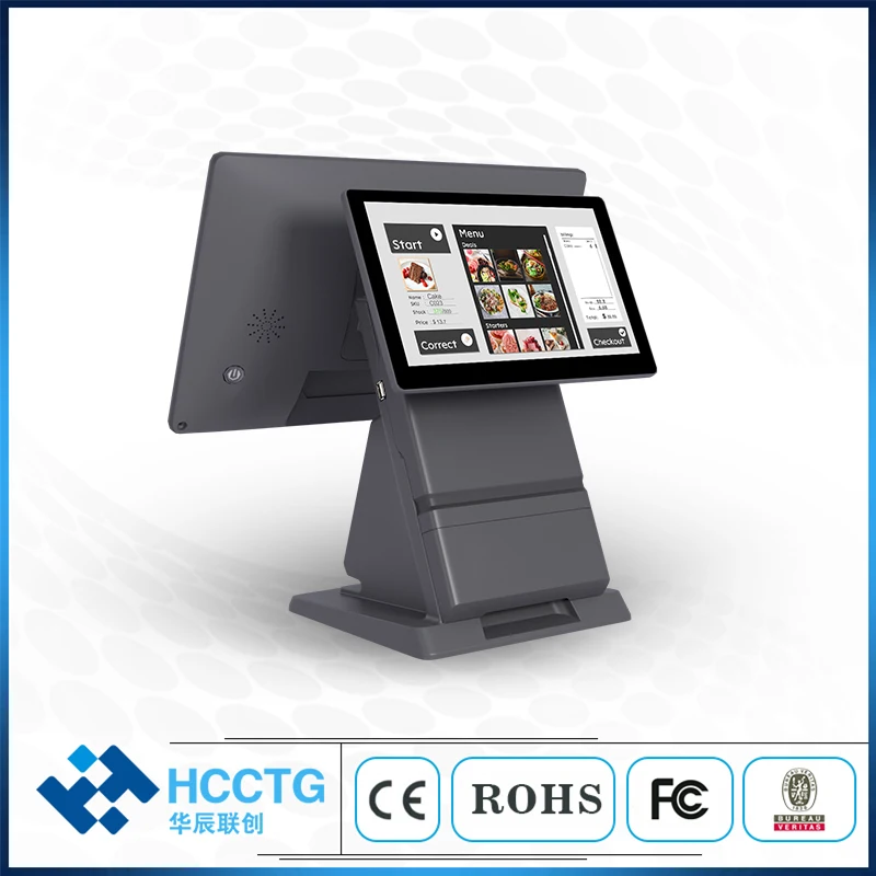 15.6+10.1 Inch Desktop Android 11 Touch Screen POS System Electronic Cash Register With Dual Screens A606