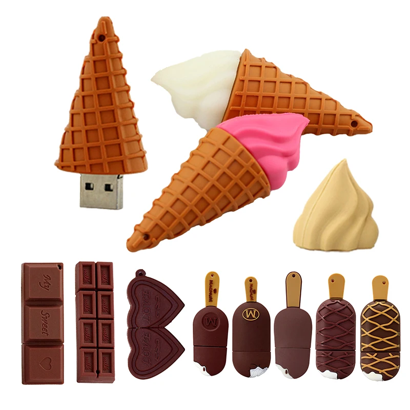 Лидер продаж, USB-накопитель из ПВХ с мороженым, с индивидуальным логотипом, брелок, флеш-накопитель 16 ГБ, 32 ГБ, 64 ГБ, U-диск для продвижения, подарок