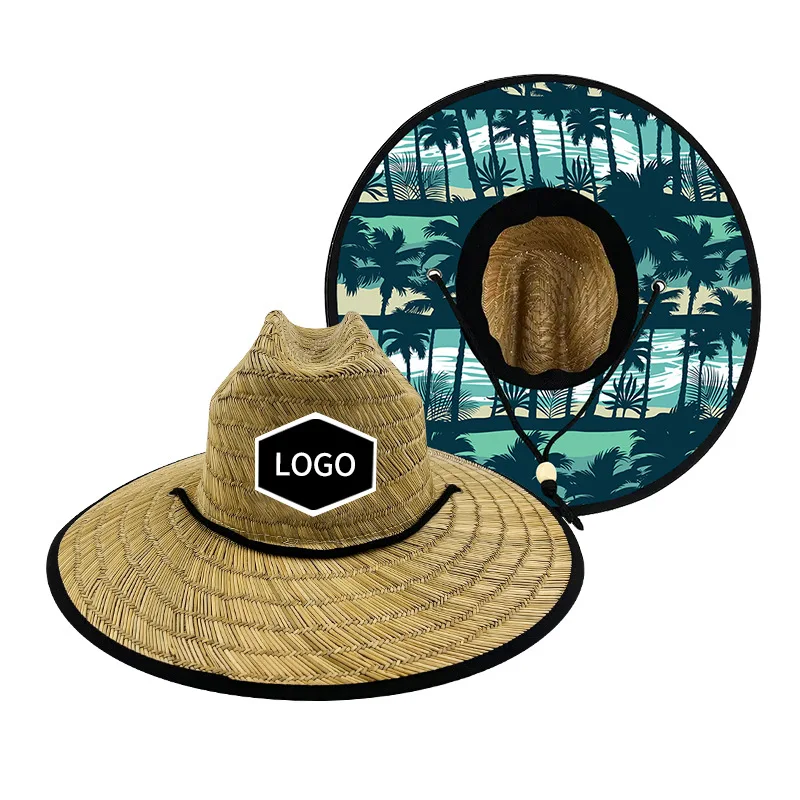 Custom Logo Unisex Sombreros De Paja Bulk Wholesale Straw Hats Man Usa Wide Brim Natural Hollow Grass Lifeguard Straw Hat Custom