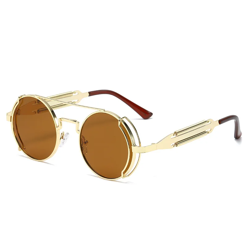 
New fashionable metal circle sun glasses custom logo eyewear brand design vintage round steampunk sunglasses women men 