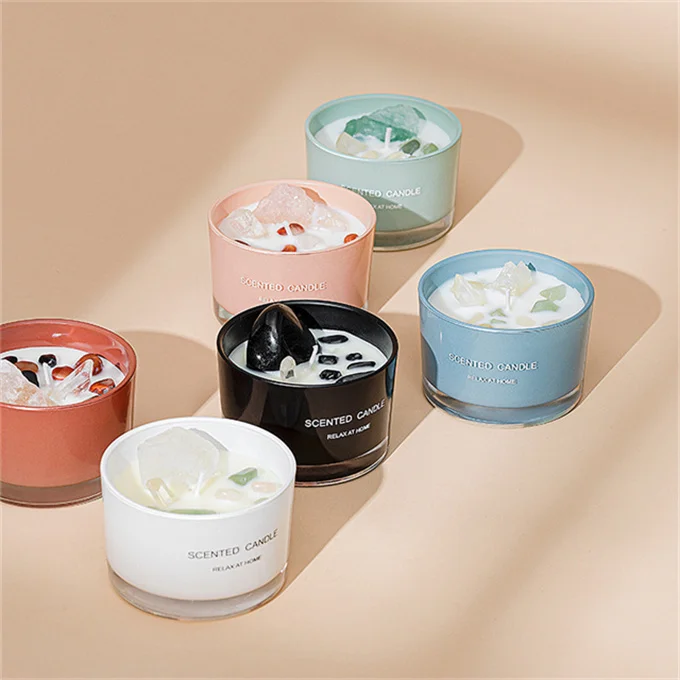 Oem Dubai Wholesale Market White Wax Candles Black Jar Aroma Wedding crystal Scented Candle