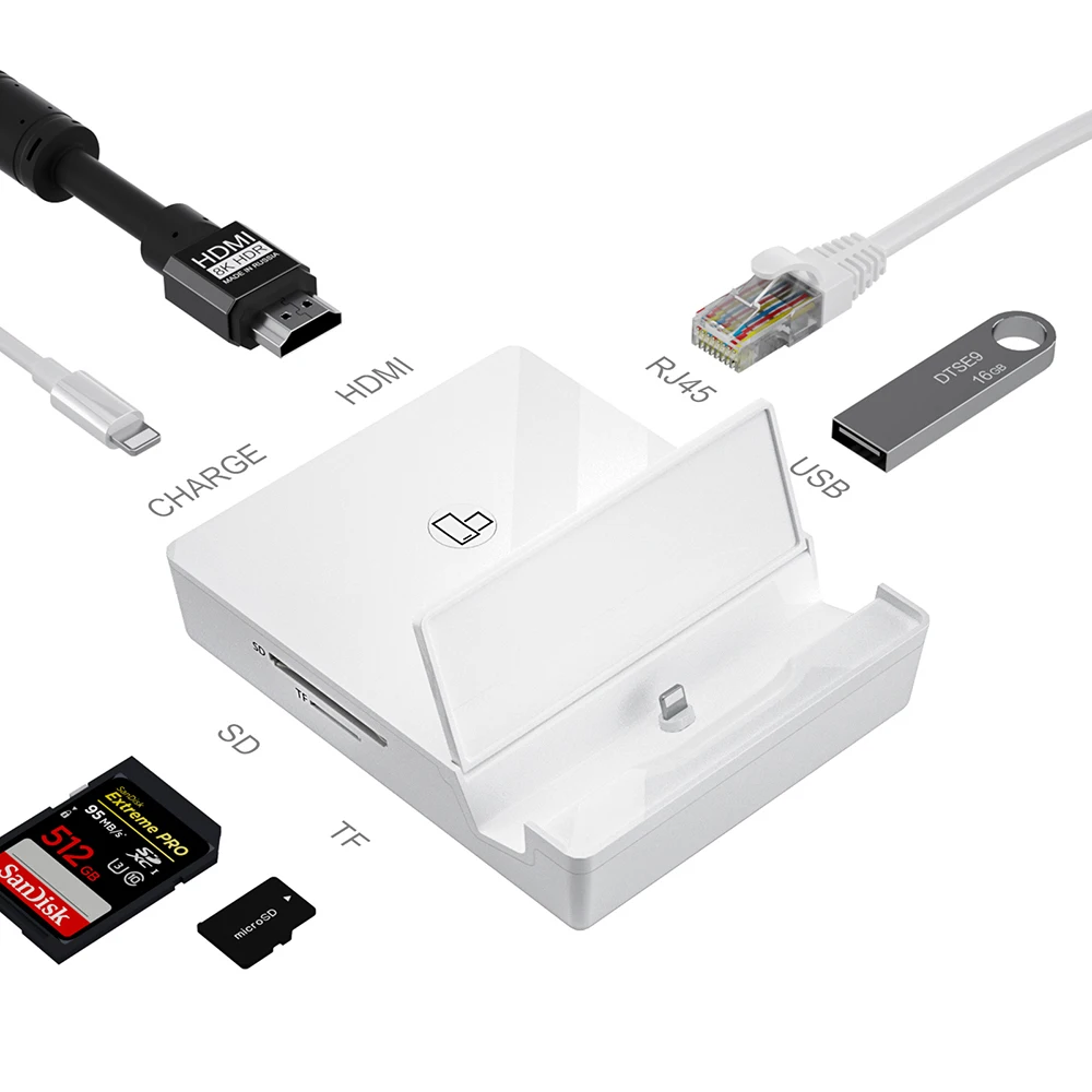 Подсветка для OTG кардридера док-станции адаптер USB Rj45 Ethernet разъем HDMI-совместимый 4K Цифровой AV