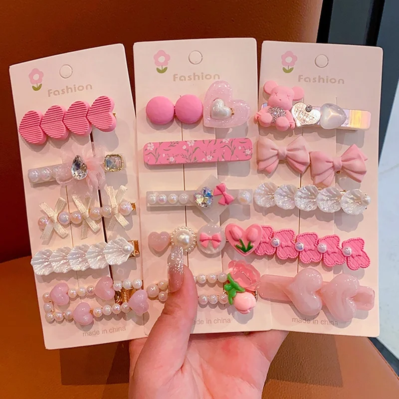 New kids hair clip set fashion beauty pink style hair clip hairpin set for girl