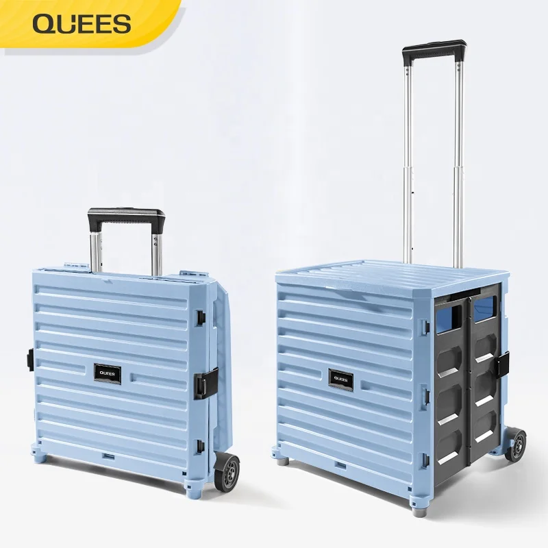 Quees foldable shopping luggage cart smart four wheels shopping car