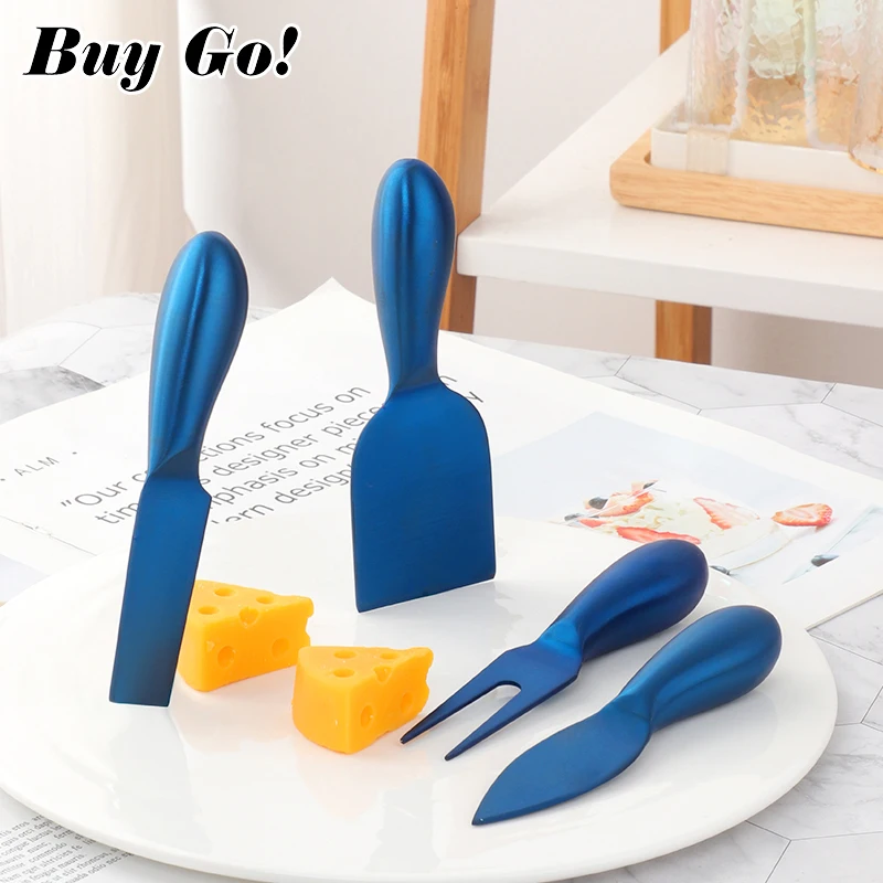 4 Pieces Cheese Cutter Color Plated Stainless Steel Cheese Shaver Fork Spreaders Cheese Knife Set