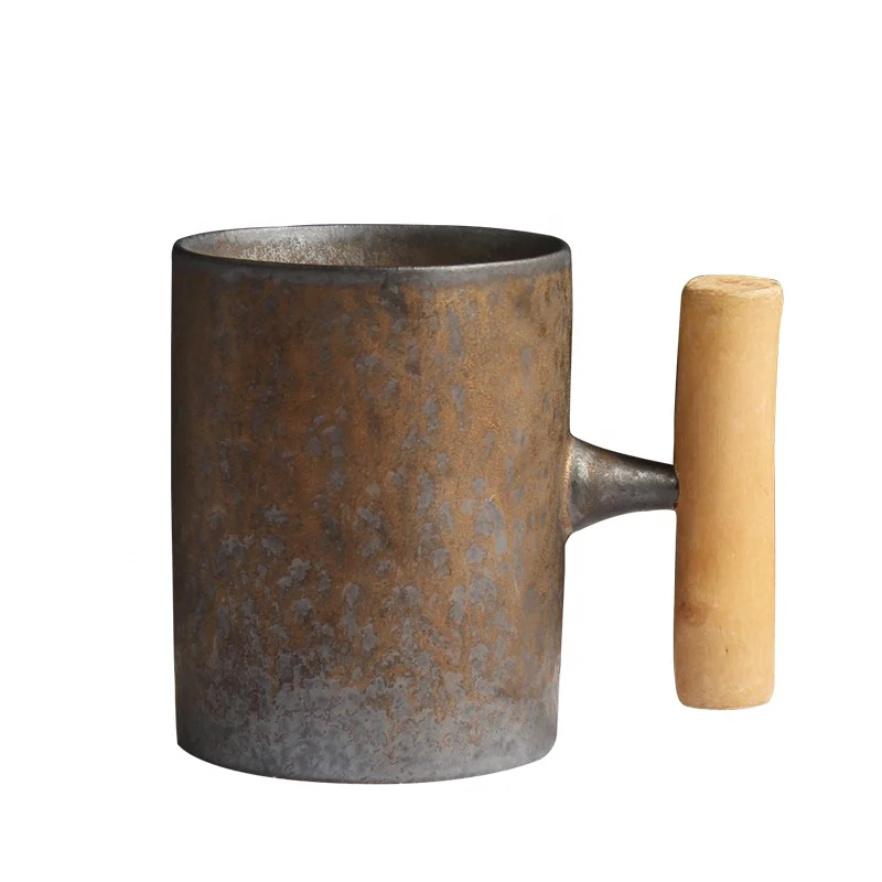 
300ml Customized Bamboo Wooden Handle Coffee Mug Ceramic Water Bottle For Gift 