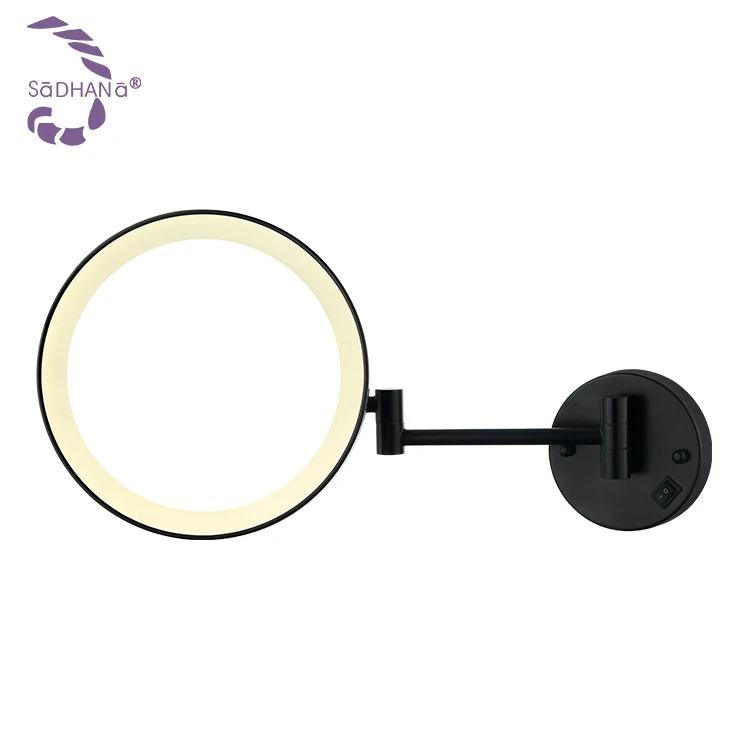 Single Side Wall Mounted Makeup Mirror 5x Magnifying Mirror Black Frame Hotel Round Bathroom Mirror