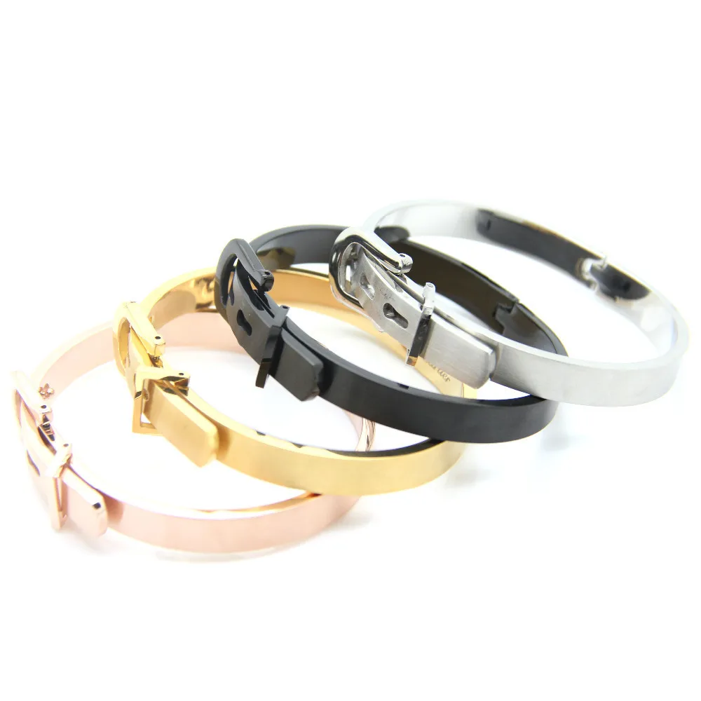 Fashion Stainless Steel Belt Buckle Design Bangle Bracelet For Lover Customized Words And Phrases