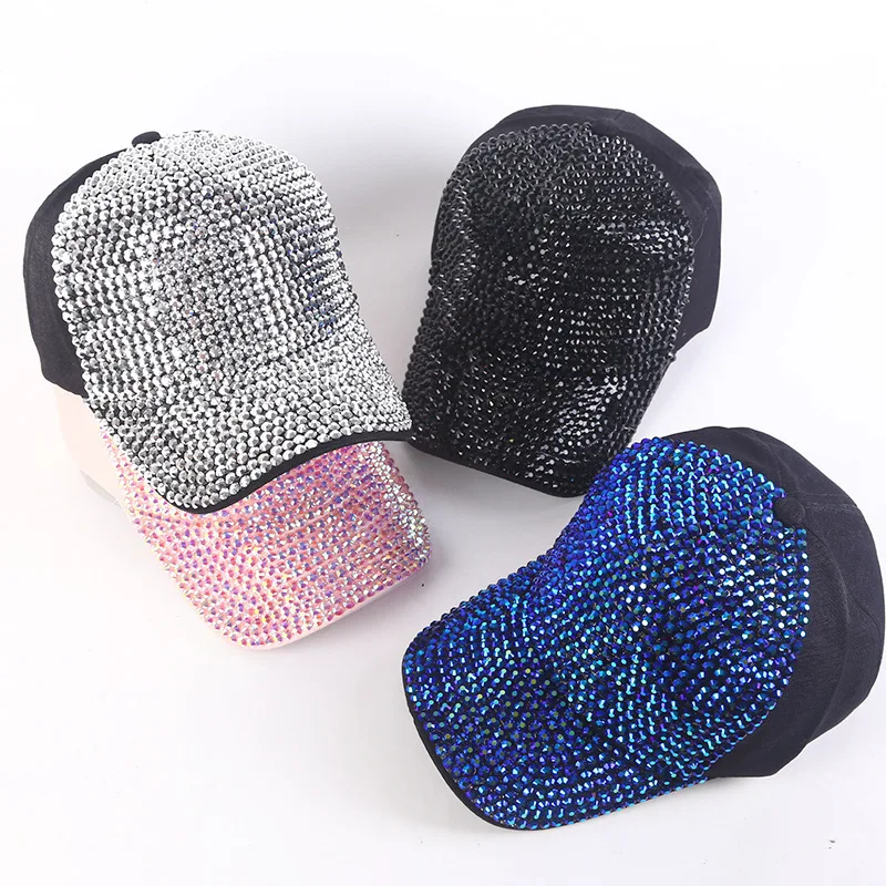 2022 Wholesale Solid Color Bling Rhinestone Baseball Cap Hats For Women Cotton Bling Diamond Sports Caps