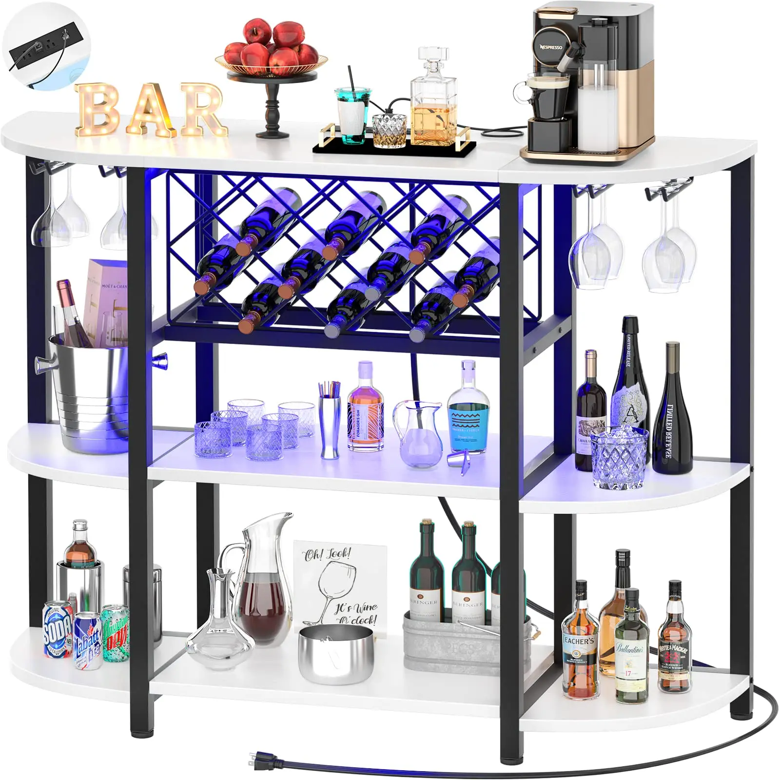Kitchen Dining Room Freestanding Floor Table Liquor Glass Holder Wine Rack Storage 4-Tier Metal Coffee Bar Cabinet