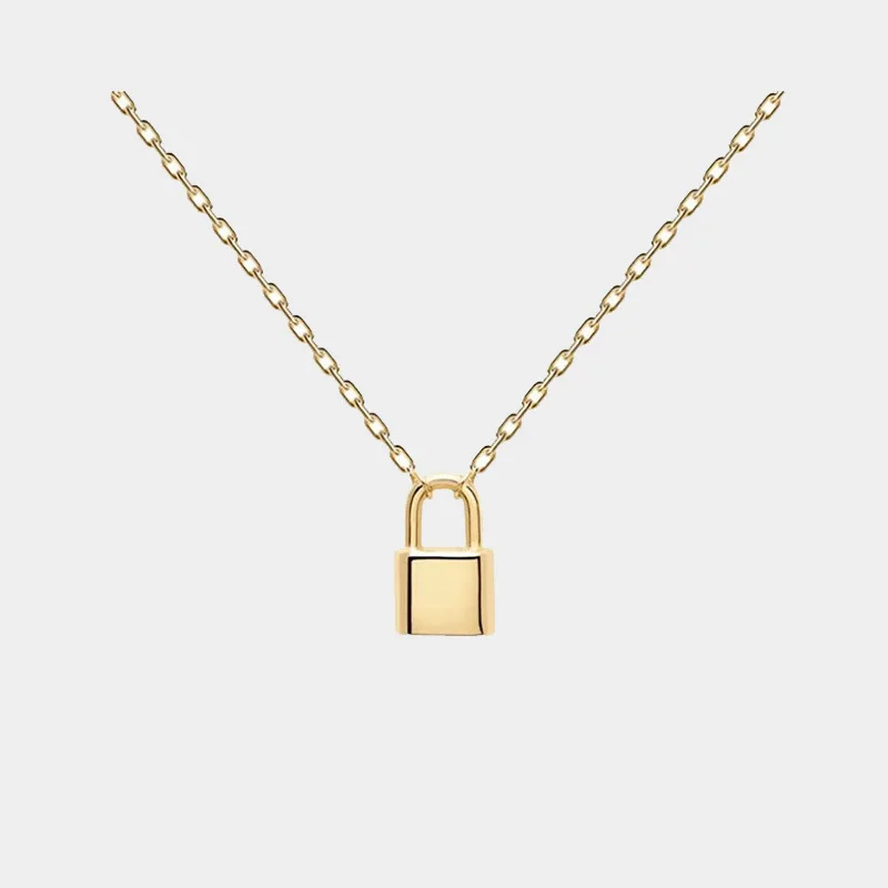Amazon минималистичное позолоченное ожерелье висячий замок 18K