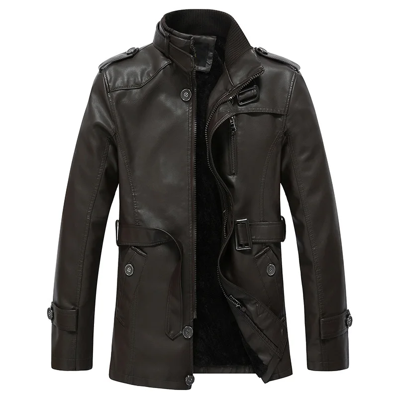 Windbreaker Mens Long Coat Casual Leather Jacket Windproof Parka Outwear Homme Men Overcoat Trench Coat Leather Jackets