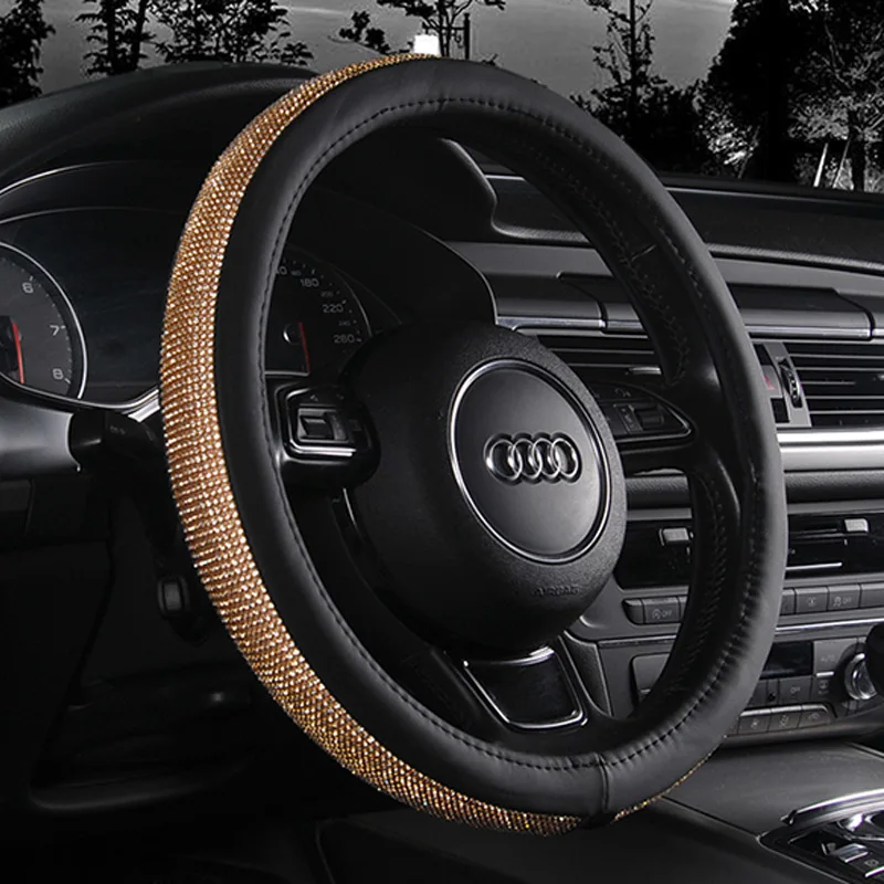 Full diamond inlaid steering wheel cover all season universal car micro fiber leather steering wheel cover
