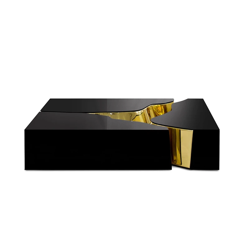 Italian light luxury modern living room metal stainless steel black gold coffee table