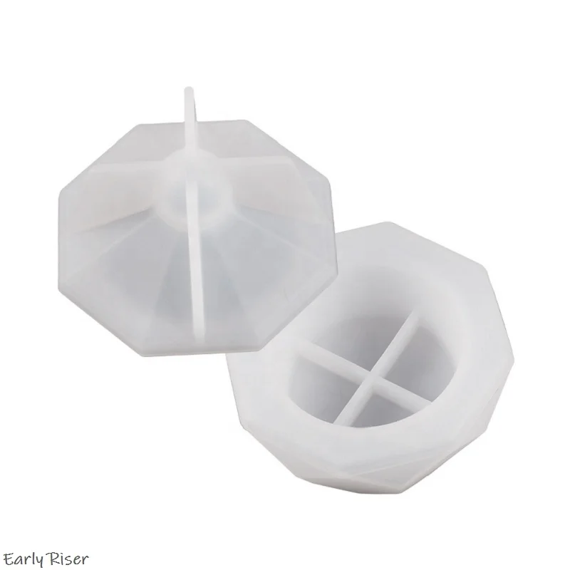 Early Riser DIY Resin Cement Gypsum Storage Jar with Octagonal Triangular Faceted Diamond Candle Cup Silicone Mold