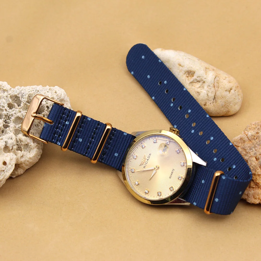 High Quality PVD Gold Plated Stainless Steel Buckle Nylon Watch Strap 18 20 22mm Print Graphic Custom Pattern Nylon Watch Band