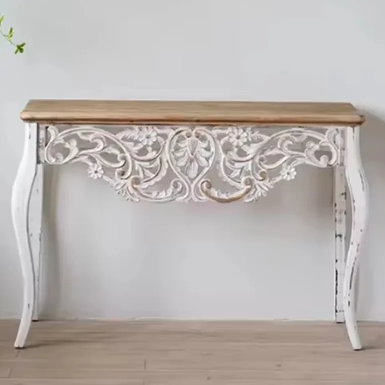 Mamba French Style Rectangular Shaped Entrance Table Living Room Furniture Rustic Classic Solid Wood