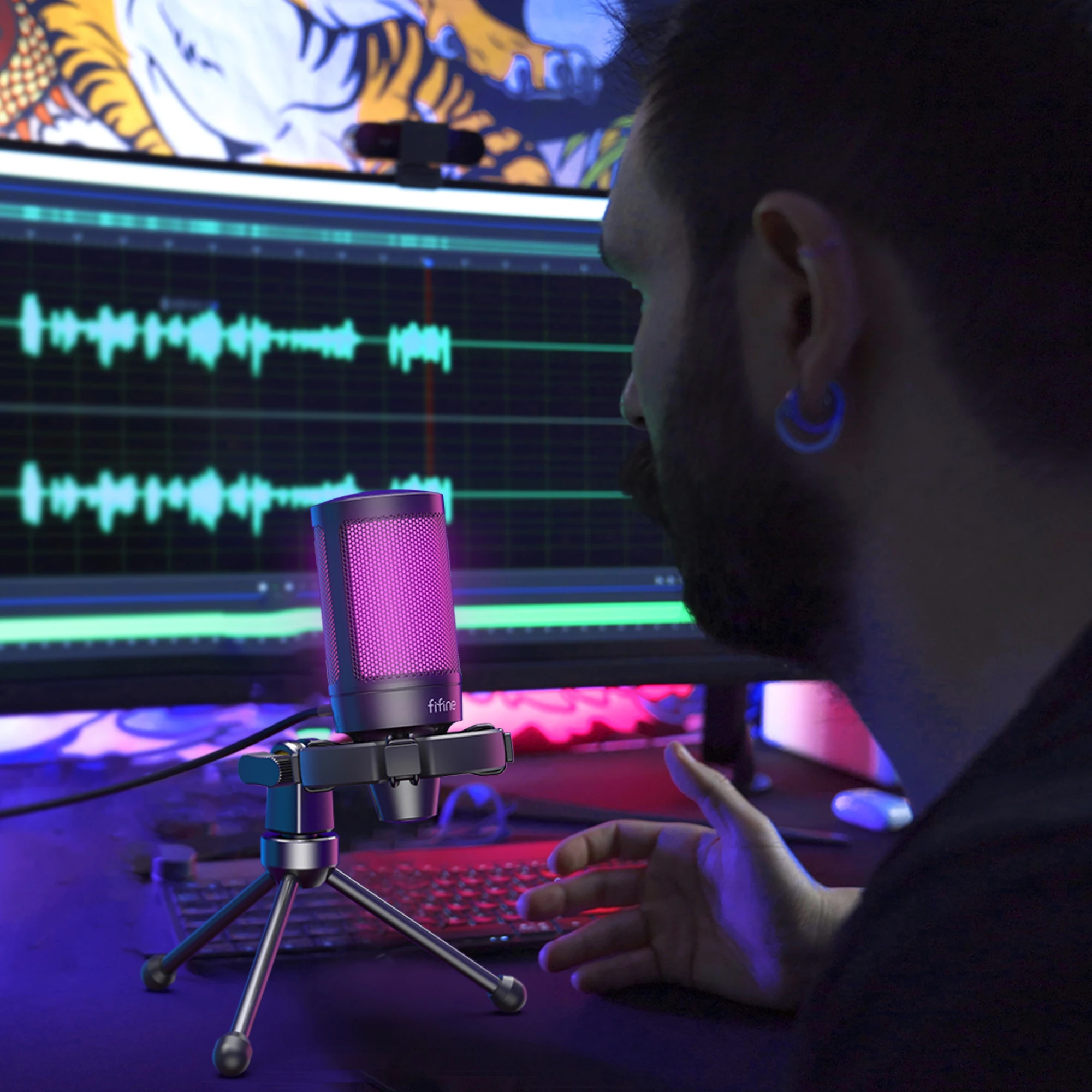Профессиональные микрофоны Fifine A2 для трансляции подкастов USB проводной настольный микрофон RGB