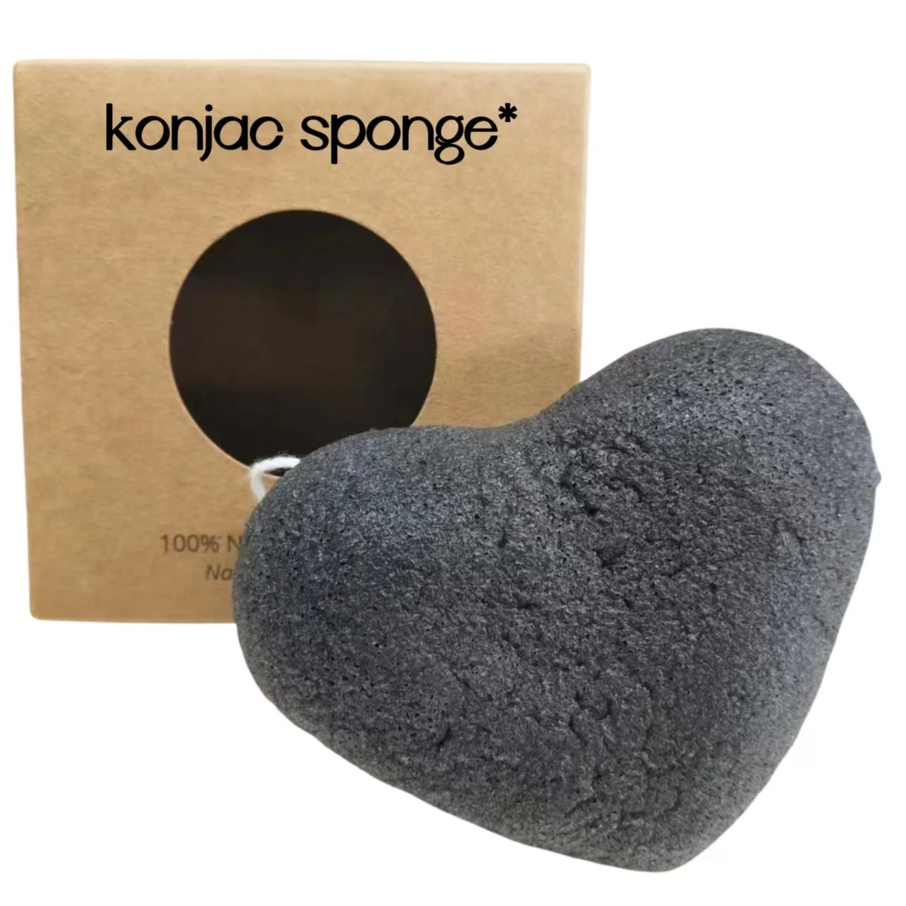Bamboo Charcoal Biodegradable Heart Konjac Facial Sponge Deep Face Pore Sponge Cleaner