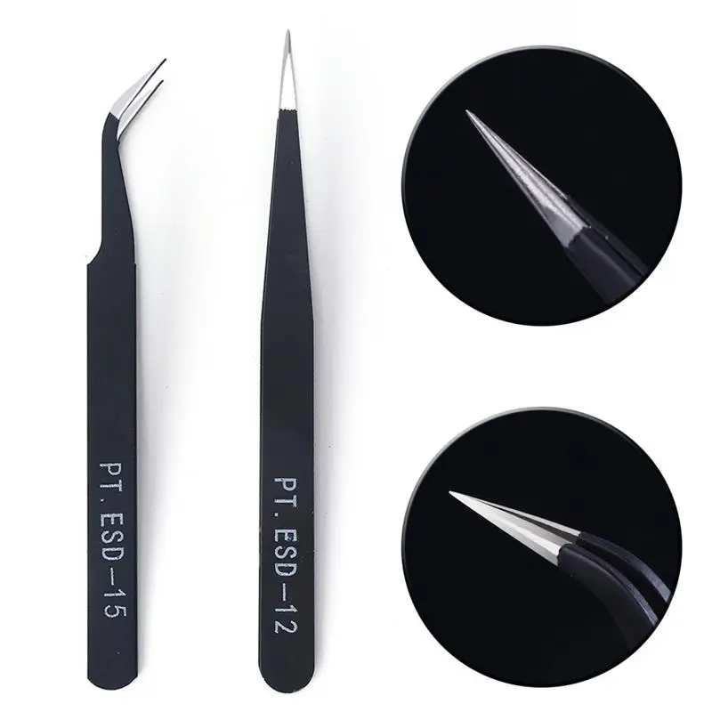 Stainless Steel Black Curved Straight Eyebrow Tweezers Anti Acid Nipper Rhinestone Picking Tool False Eyelash Makeup Tools