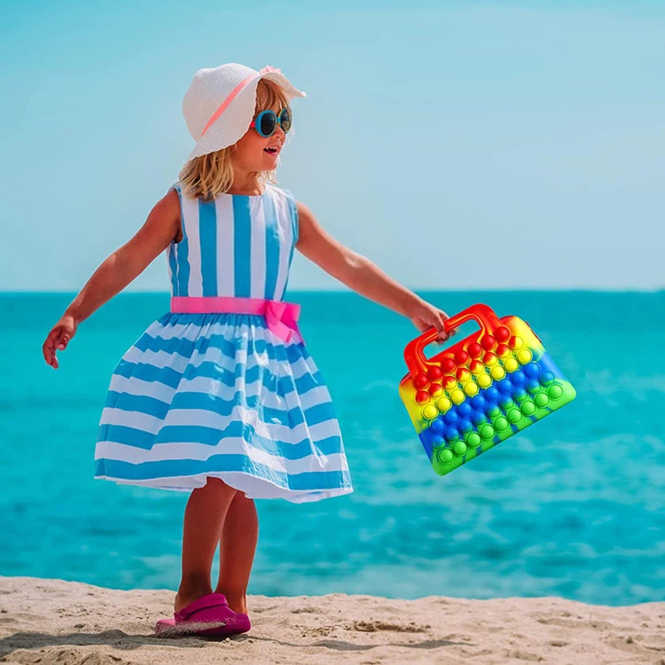 Fidget Sensory Handbag Clutch Bag Rainbow Bubble Cute Relieve Stress Silicone Makeup Bag